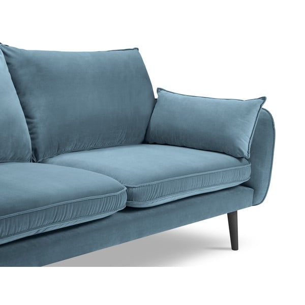 Jasnoniebieska aksamitna sofa z czarnymi nogami Kooko Home Lento, 198 cm-image-4