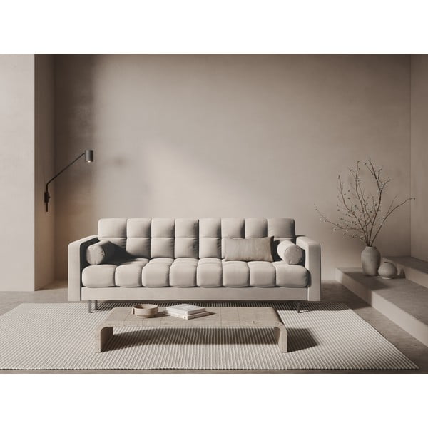 Beżowa aksamitna rozkładana sofa ze schowkiem 222 cm Bali – Cosmopolitan Design-image-1
