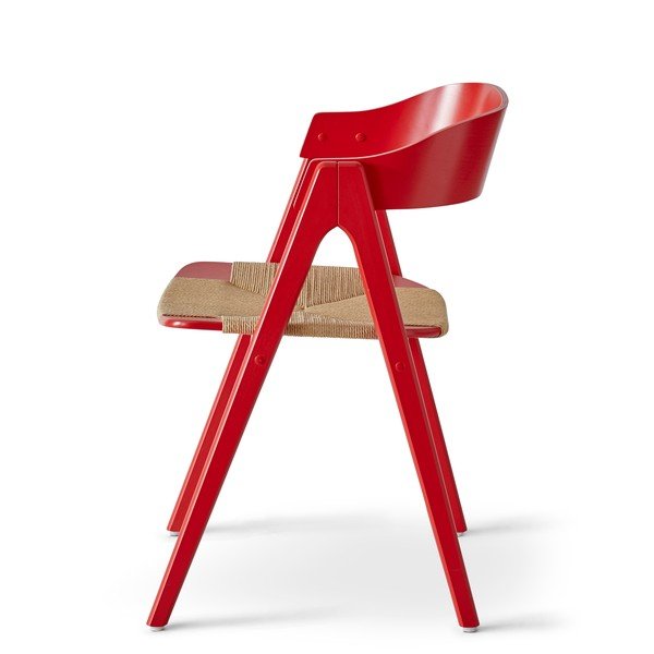 Czerwone krzesło z drewna bukowego z rattanowym siedziskiem Findahl by Hammel Mette-image-1