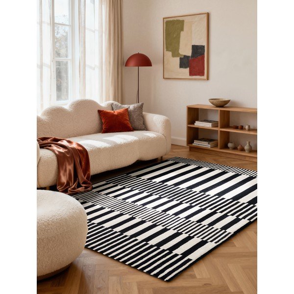 Czarno-biały wełniany dywan tkany ręcznie 120x180 cm Stryve Pulse – Elle Decoration-image-1