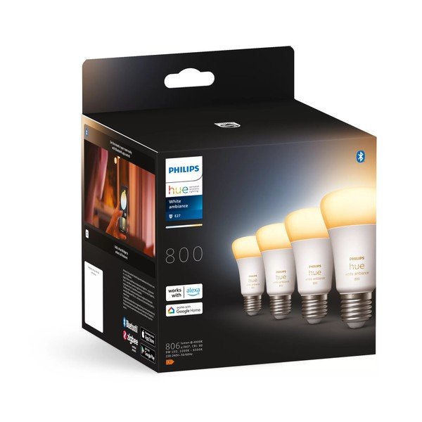 Inteligentne żarówki LED z gwintem E27, 9 W zestaw 4 szt. White ambiance – Philips Hue-image-2