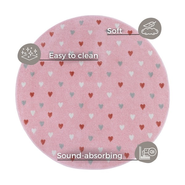 Różowy dywan dziecięcy ø 100 cm Little Hearts – Hanse Home-image-4