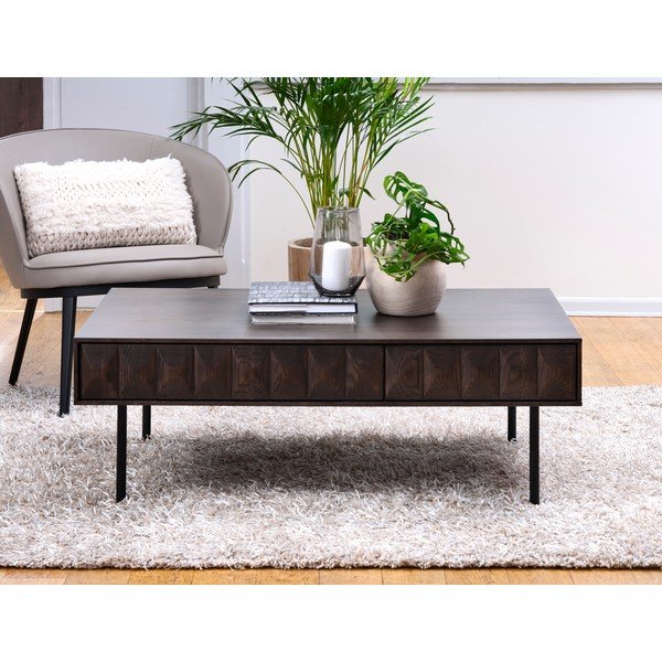 Ciemnobrązowy stolik z blatem w dekorze dębu 71x117 cm Latina – Unique Furniture-image-1