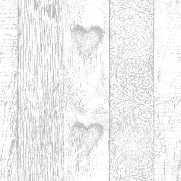 Szara tapeta Graham & Brown Plank Love Heart, 0,52x10 m