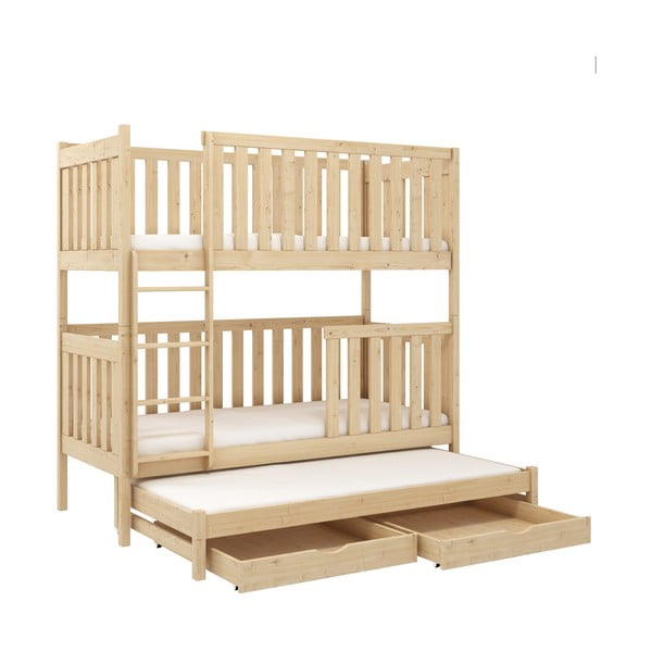 Piętrowe łóżko dziecięce z drewna sosnowego ze schowkiem 80x200 cm Emilka – Lano Meble