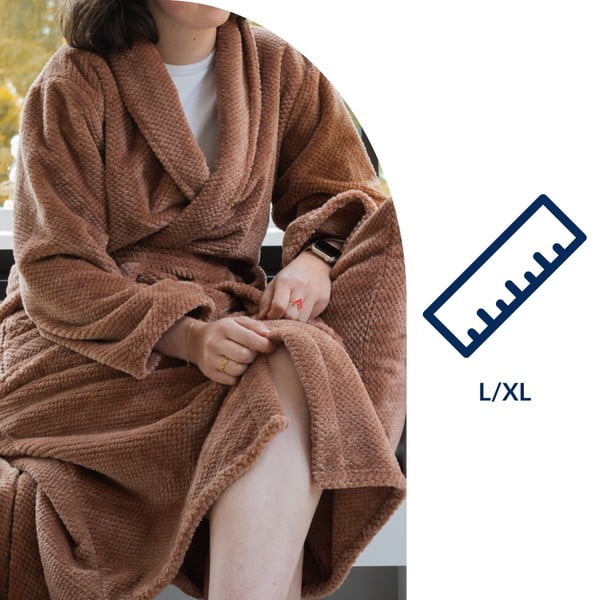 Brązowy szlafrok z mikropluszu w rozmiarze L/XL Pippa – Tiseco Home Studio-image-4