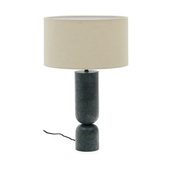 Ciemnozielono-beżowa marmurowa lampa stołowa z tekstylnym kloszem (wysokość 57 cm) Vex – Kave Home
