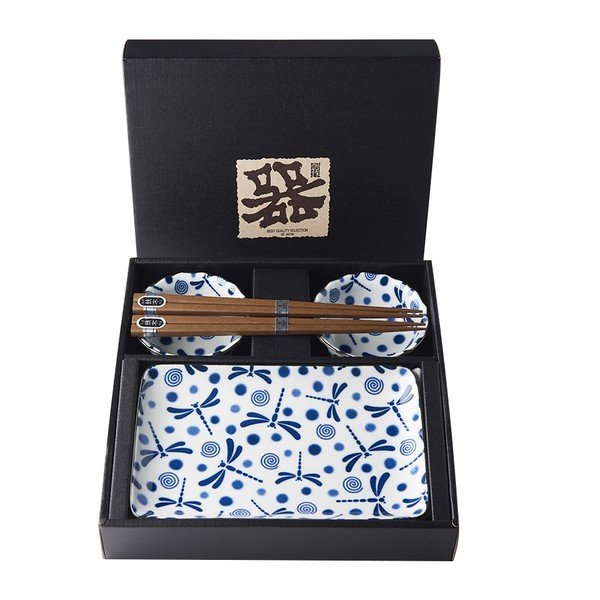 6-częściowy komplet niebiesko-białych naczyń ceramicznych do sushi MIJ Blue Dragonfly-image-3