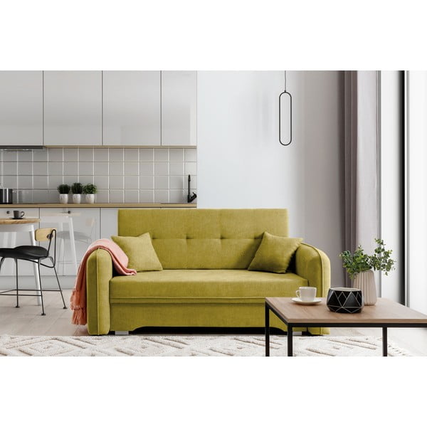 Żółta rozkładana/ze schowkiem sofa z tkaniny szenilowej 155 cm Laine – ELTAP-image-1