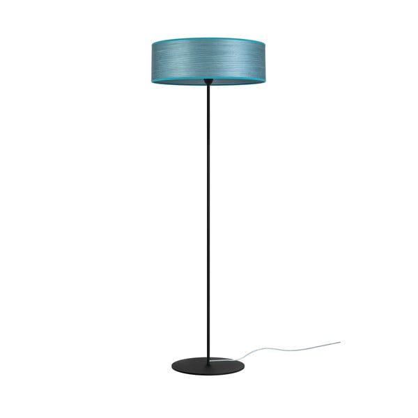 Niebieska lampa stojąca z naturalnego forniru Sotto Luce Ocho XL, ⌀ 45 cm