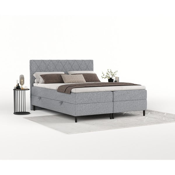 Szare łóżko boxspring ze schowkiem 180x200 cm Gwen – Maison de Rêve-image-2