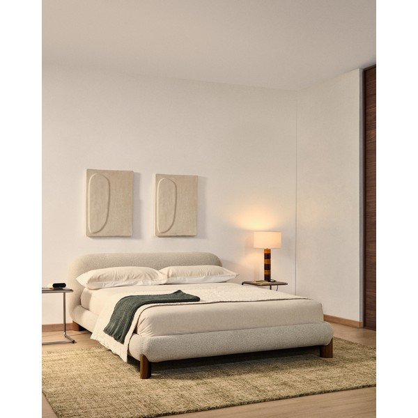 Beżowe tapicerowane łóżko dwuosobowe bez stelaża 180x200 cm Odina – Kave Home-image-1