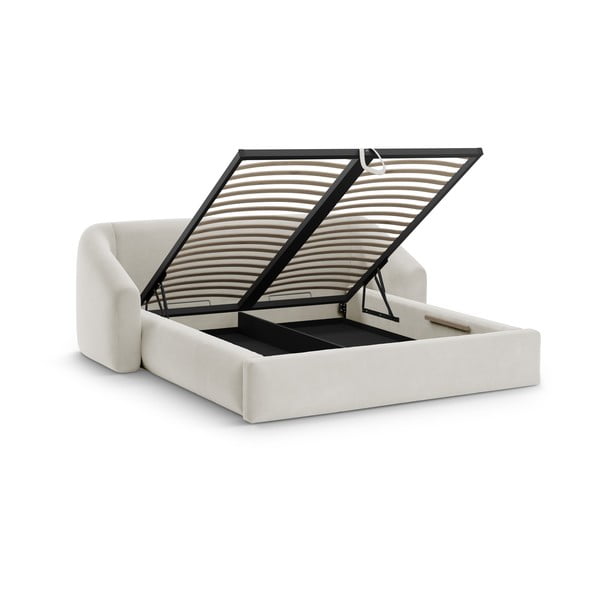 Beżowe tapicerowane łóżko dwuosobowe ze schowkiem ze stelażem 140x200 cm Campi – Cosmopolitan Design-image-1