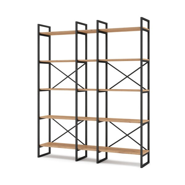 Czarno-naturalny regał w dekorze dębu 144x175 cm Dusan – Marckeric-image-2