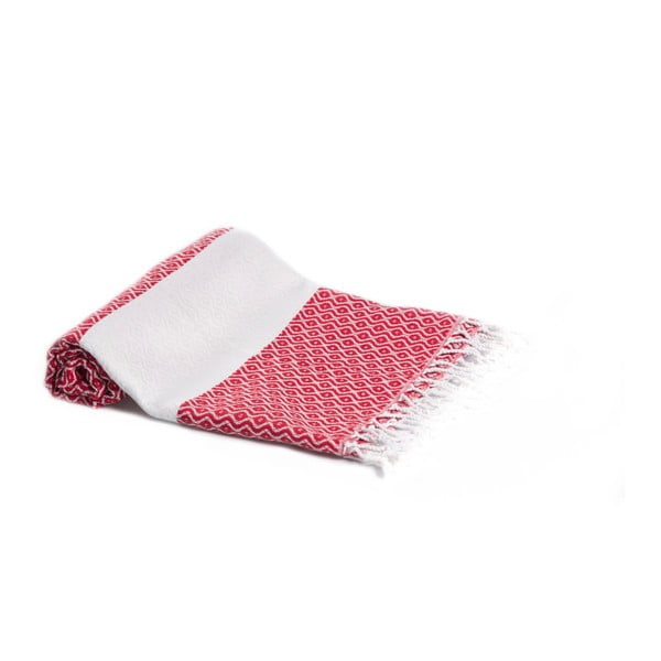 Czerwony ręcznik kąpielowy tkany ręcznie Ivy's Aysu, 95x180 cm