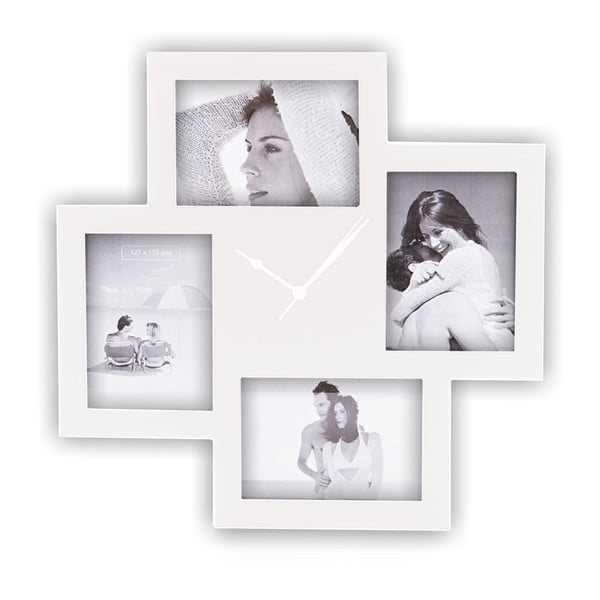 Biały zegar ścienny z ramkami na zdjęcia Tomasucci Collage