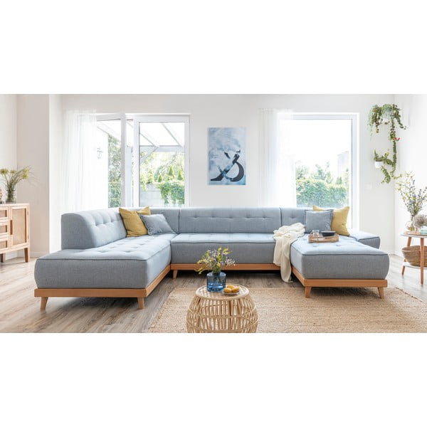 Jasnoniebieska rozkładana sofa w kształcie litery "U" Miuform Dazzling Daisy, lewostronna-image-3