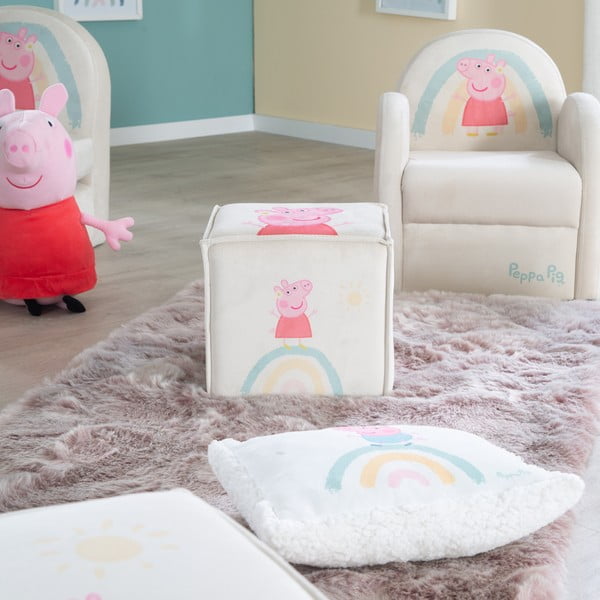 Biały aksamitny puf dziecięcy Peppa Pig – Roba-image-3