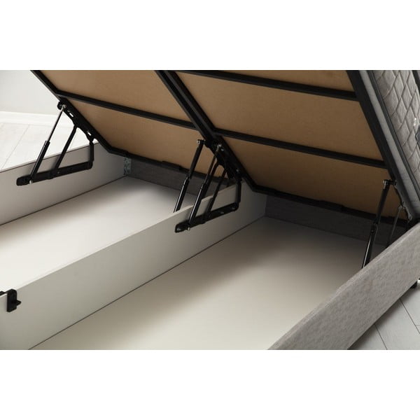 Jasnoszare tapicerowane łóżko dwuosobowe ze schowkiem i stelażem 160x200 cm Vitalia – Kalune Design-image-1