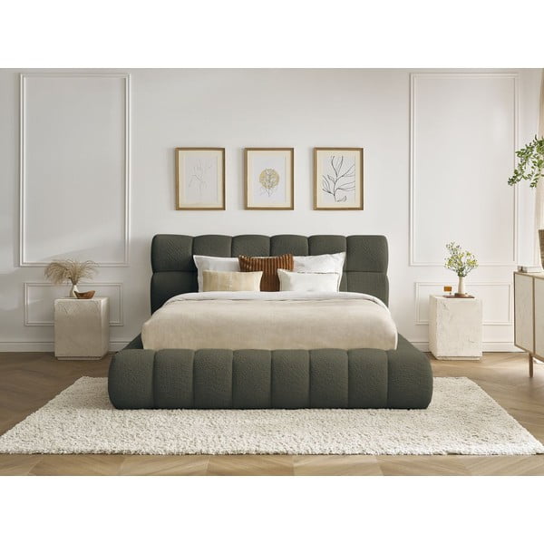 Zielone tapicerowane łóżko dwuosobowe ze schowkiem i stelażem 160x200 cm Mont Blanc – Bobochic Paris-image-1