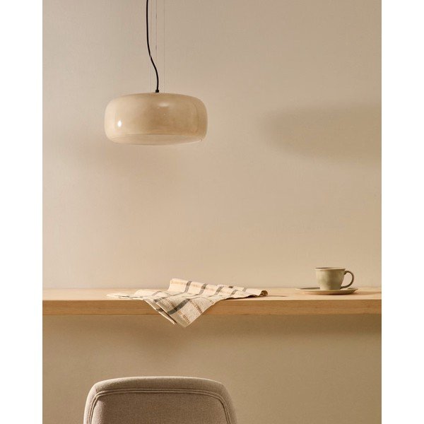 Szarobeżowa lampa wisząca LED ze szklanym kloszem ø 38 cm Reig – Kave Home-image-3