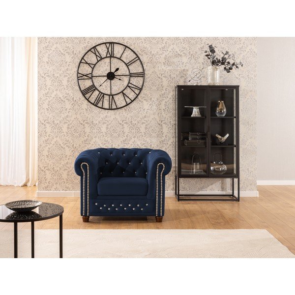 Niebieski aksamitny fotel typu chesterfield York Blik – Ropez-image-1