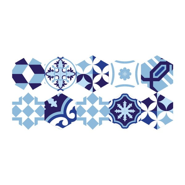 Zestaw 10 naklejek na podłogę Ambiance Floor Stickers Hexagons Emiliana Azul, 40x90 cm