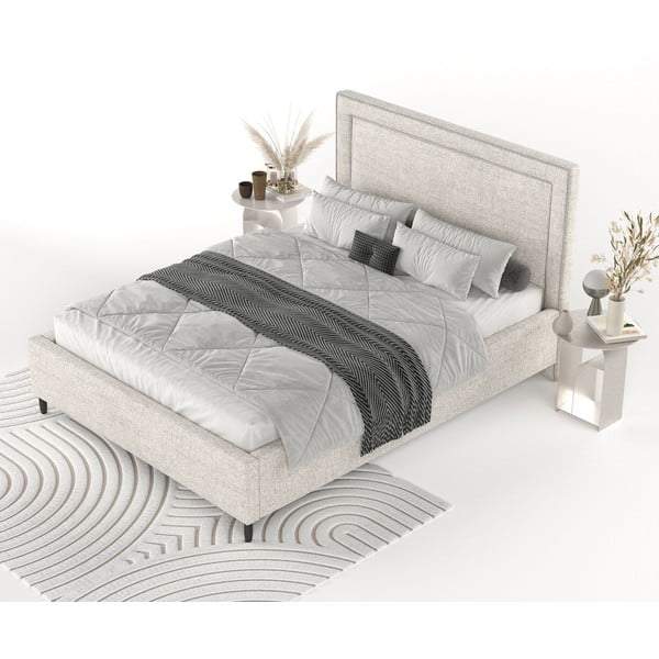 Kremowe tapicerowane łóżko dwuosobowe ze schowkiem i stelażem 180x200 cm Baleine – Maison de Rêve-image-3