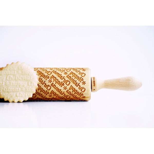 Drewniany grawerowany świąteczny wałek do ciasta Valek Happy Christmass-image-2