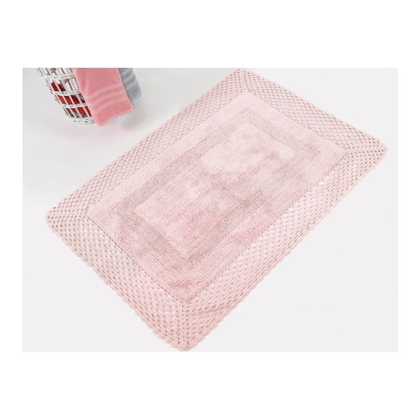Różowy ręcznie tkany dywanik łazienkowy z bawełny premium Lizz, 55x72 cm