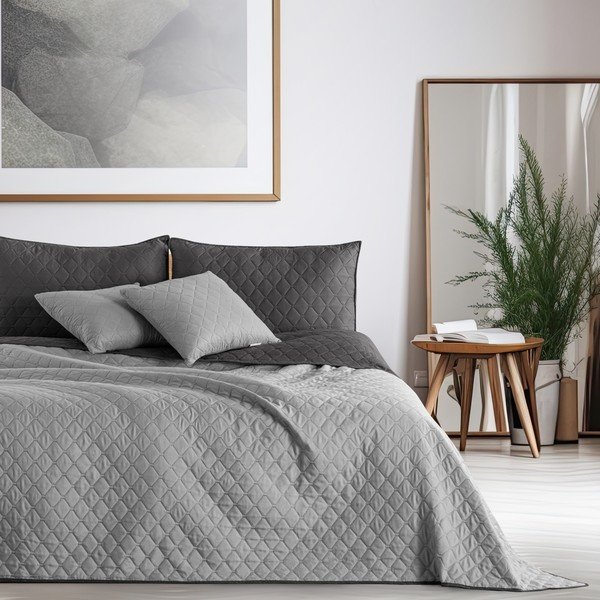 Szara dwustronna narzuta z mikrowłókna DecoKing Axel Charcoal Silver, 170x270 cm-image-2