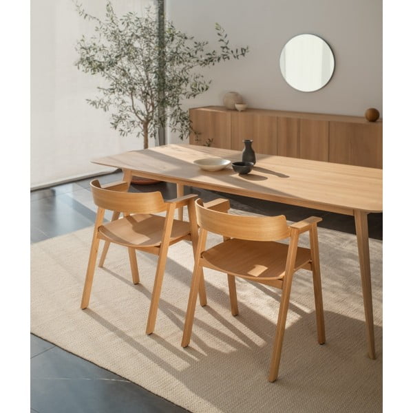 Brązowo-naturalne krzesło z podłokietnikami ze skóry Flip – Gazzda-image-1