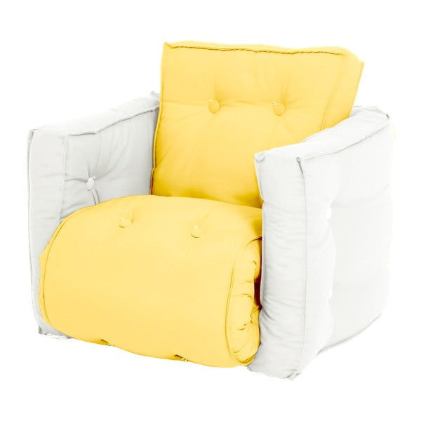 Żółty dziecięcy fotel rozkładany o naturalnej konstrukcji Karup Mini Dice