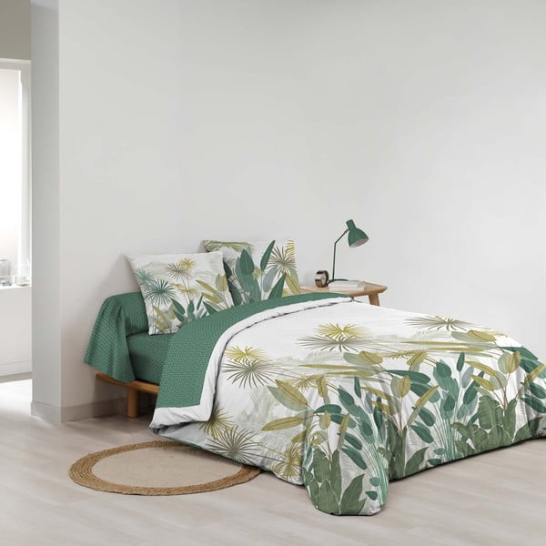 Biało-zielona bawełniana pościel dwuosobowa z prześcieradłem/6-częściowa 240x220 cm Otika – douceur d'intérieur