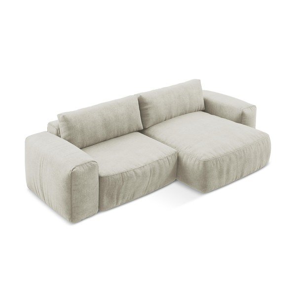 Beżowy rozkładany narożnik z tkaniny szenilowej (prawostronny/z szezlongiem) Kuki – Makamii-image-3