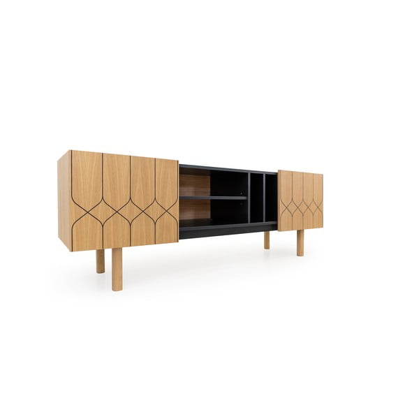 Czarno-naturalna szafka pod TV w dekorze dębu 175x60 cm Porto – Woodman-image-3