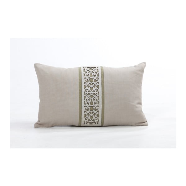 Szaro-beżowa , bawełniana poduszka z aplikacją ze skóry bydlęcej Auskin Damask, 31x51 cm