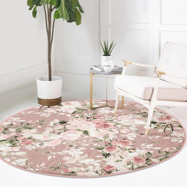 Jasnoróżowy okrągły dywan odpowiedni do prania i robotów sprzątających ø 80 cm Comfort – Mila Home-image-2