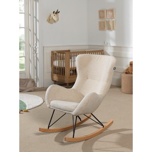 Beżowy dziecięcy fotel bujany z materiału bouclé Rocky – Vipack-image-1