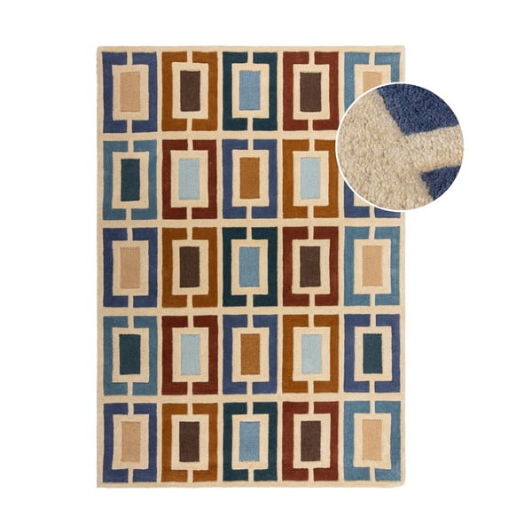 Niebiesko-pomarańczowy wełniany dywan tkany ręcznie 160x230 cm Retro Blocks – Flair Rugs