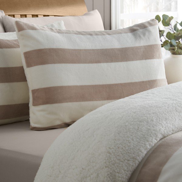 Pościel dwuosobowa z materiału sherpa w naturalnym kolorze 200x200 cm Cosy Sherpa Stripe – Catherine Lansfield-image-2