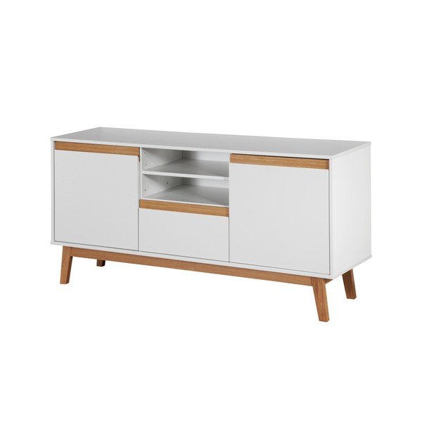 Biała komoda z drewnianymi szczegółami Dřevotvar Ontur 12-image-2