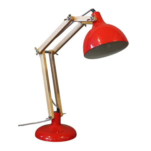 Czerwona lampa stołowa z drewna sosnowego i metalu Red Cartel Archi
