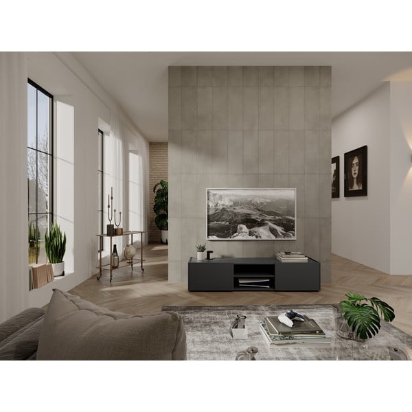 Antracytowa szafka pod TV w dekorze dębu 164x35 cm Schlangen – Germania-image-1