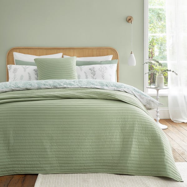Zielona narzuta pikowana na łóżko dwuosobowe 220x230 cm Quilted Lines – Bianca