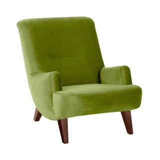 Zielony fotel z brązowymi nogami Max Winzer Brandford Suede