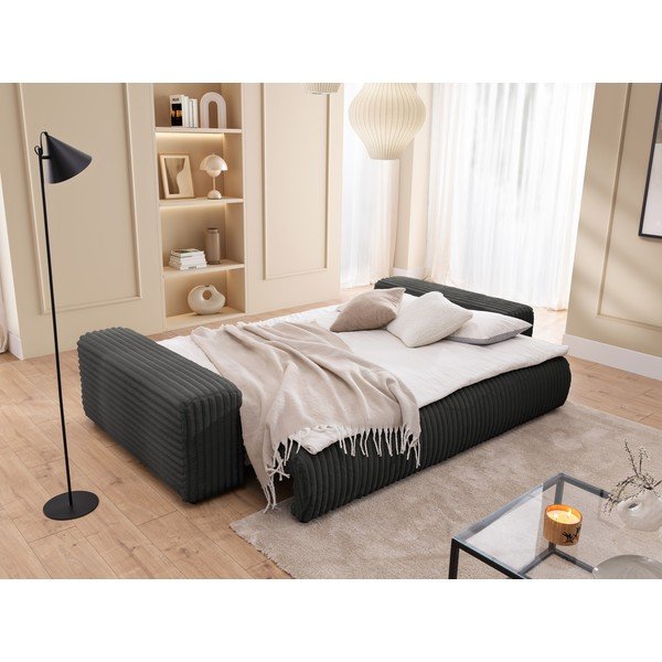 Ciemnoszara sztruksowa rozkładana sofa ze schowkiem 260 cm Justin  – Ropez-image-4