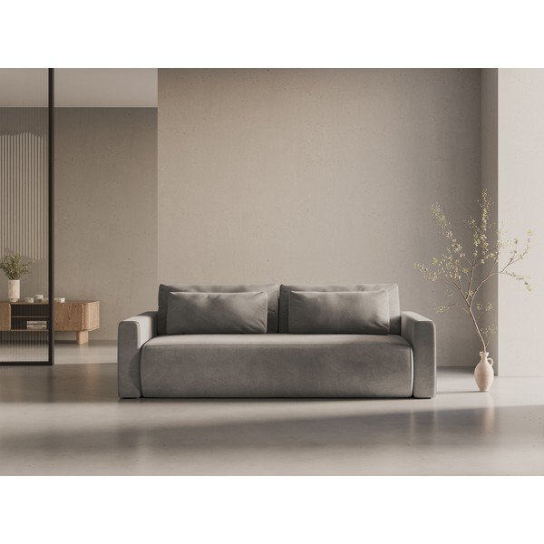 Jasnoszara aksamitna rozkładana sofa ze schowkiem 238 cm Belfast – Cosmopolitan Design-image-1