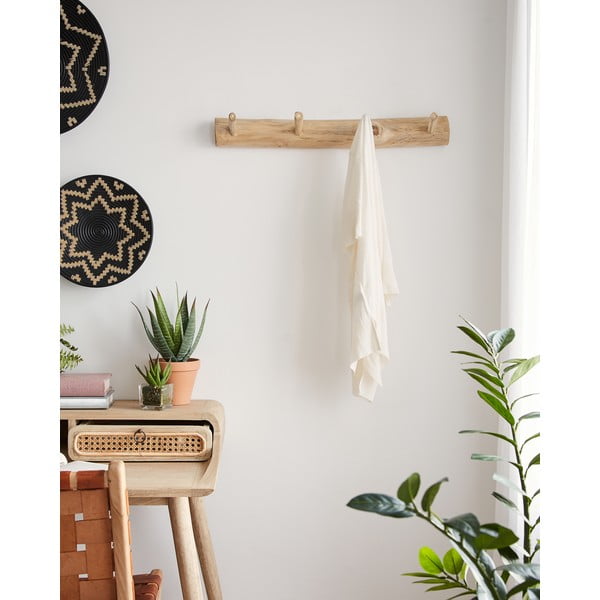 Wieszak ścienny z litego drewna tekowego w naturalnym kolorze 63 cm Gaillech – Kave Home-image-1