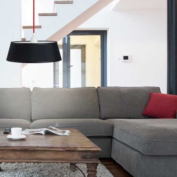 Lampa wisząca Tako, czarna/czerwony kabel-image-1